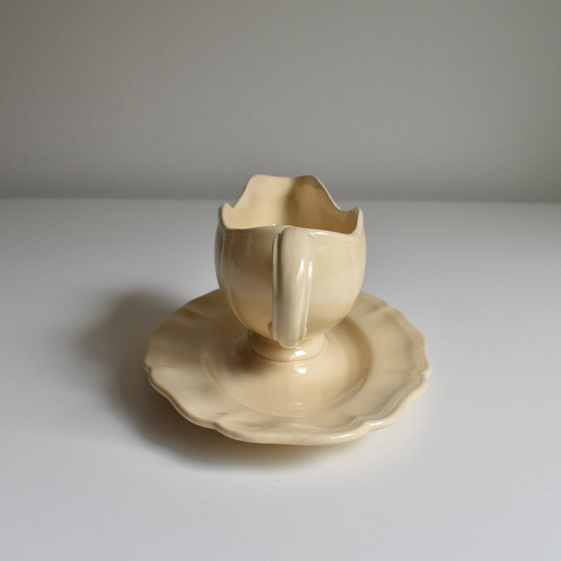Vintage Sauce Boat Digoin & Sarreguemines Scalloped Rim