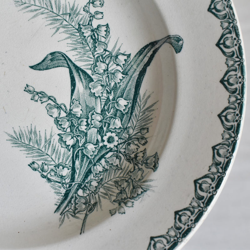 Antique deep plate, Saint-Amand, Muguet (lily of the valley)