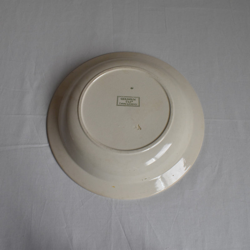 Antique Round Deep Plate, U&C Sarreguemines, Geranium