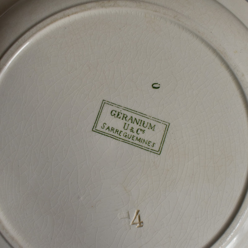 Antique Round Deep Plate, U&C Sarreguemines, Geranium