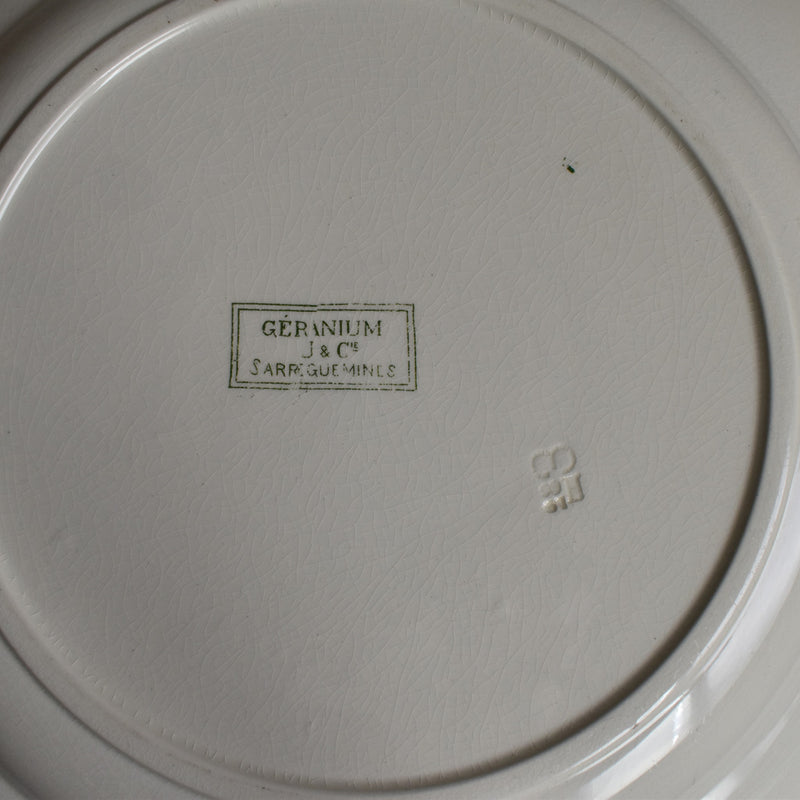 Antique Round Large Plate, U&C Sarreguemines, Geranium