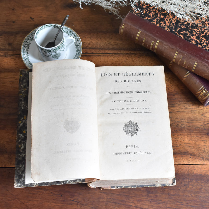 Antique book "Lois et Reglements des douanes"