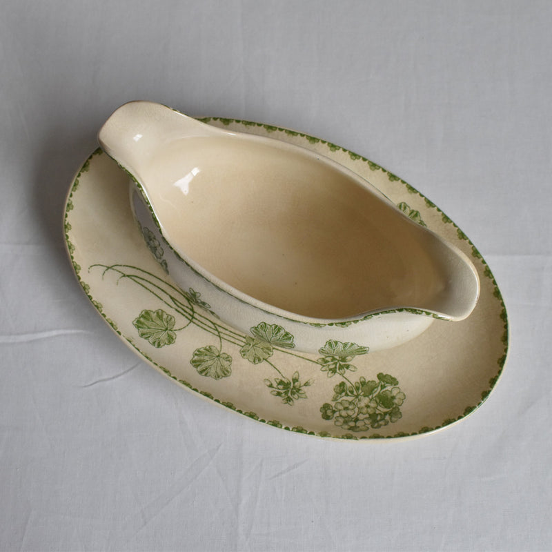 Antique Sauce Boat U&C Sarreguemines Geranium