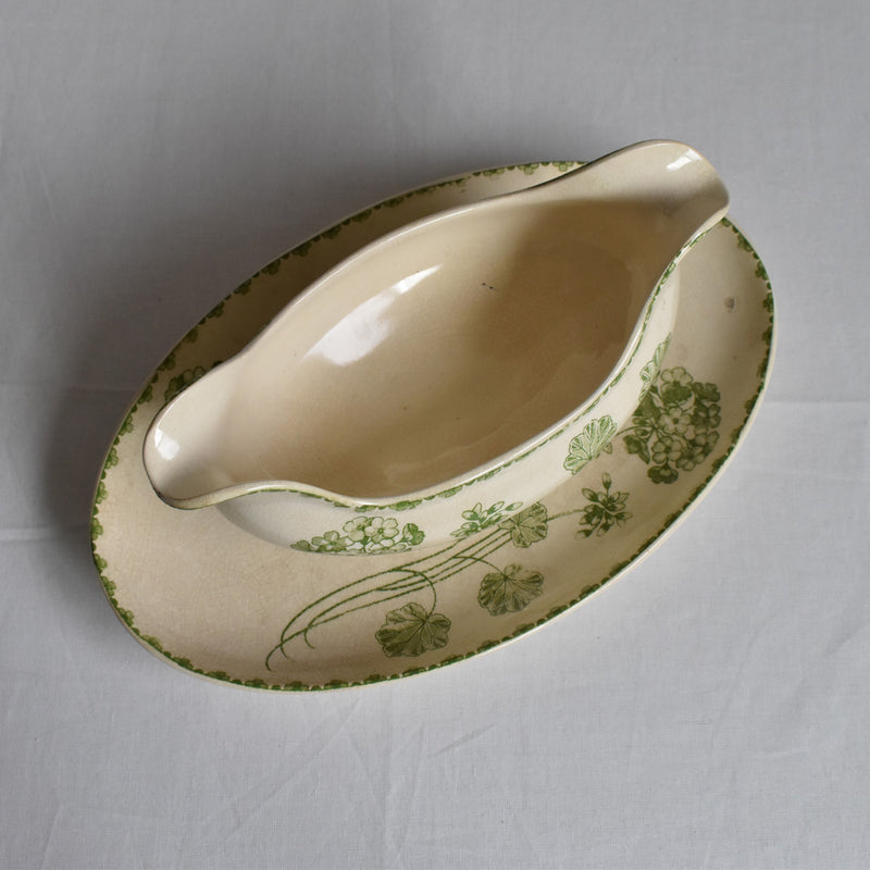 Antique Sauce Boat U&C Sarreguemines Geranium