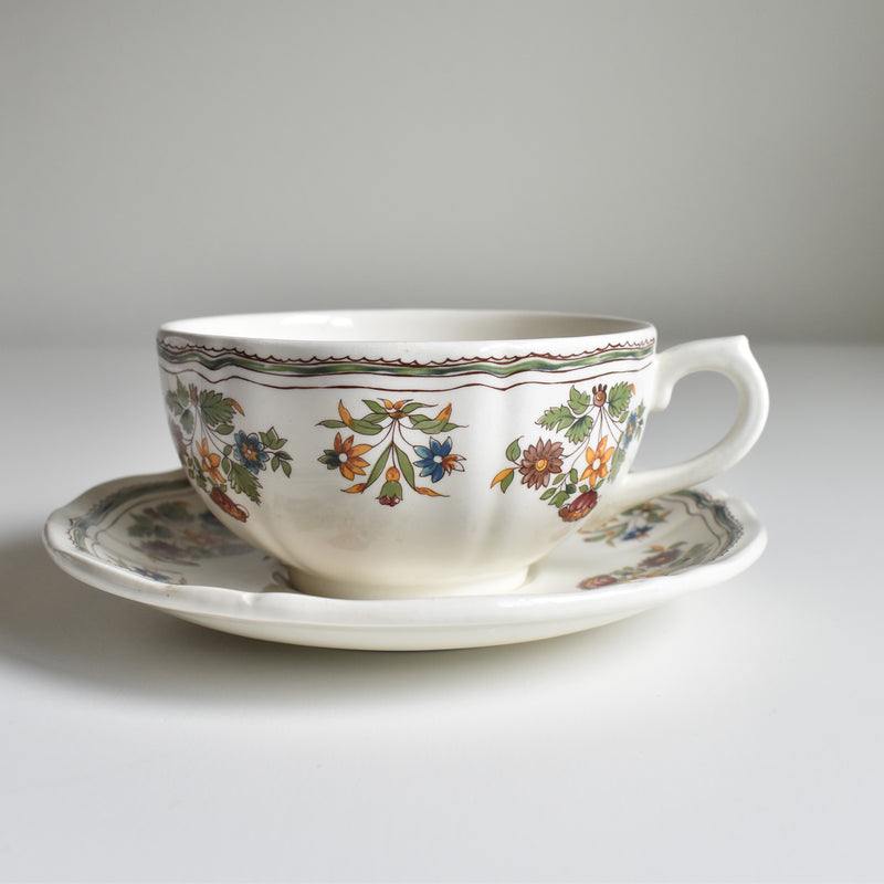 Vintage Chocolate Cup & Saucer, Gien Moustier Olerys B