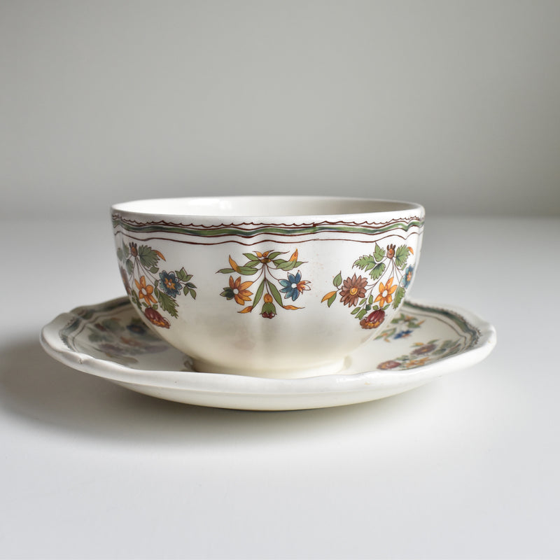 Vintage Chocolate Cup & Saucer, Gien Moustier Olerys B