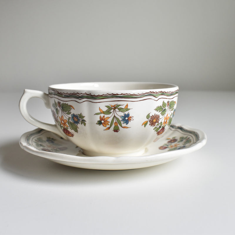 Vintage Chocolate Cup & Saucer, Gien Moustier Olerys B
