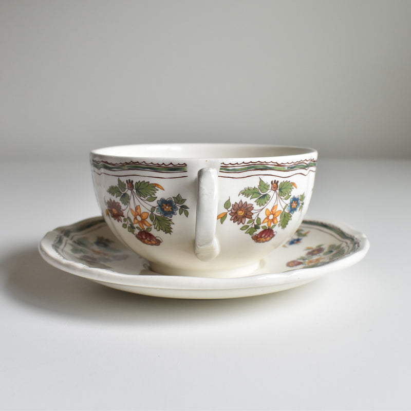 Vintage Chocolate Cup & Saucer, Gien Moustier Olerys B