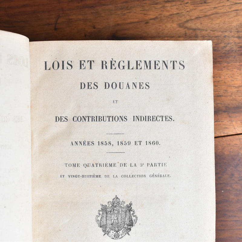 Antique book "Lois et Reglements des douanes"