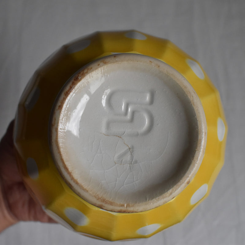 Vintage Cafe au Lait Bowl Digoin & Sarreguemines Yellow with White Polka Dots