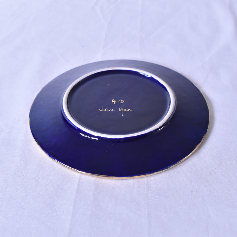 ドラサンヴァル  ヴィンテージ食器　皿　ダークブルー　裏　サイン