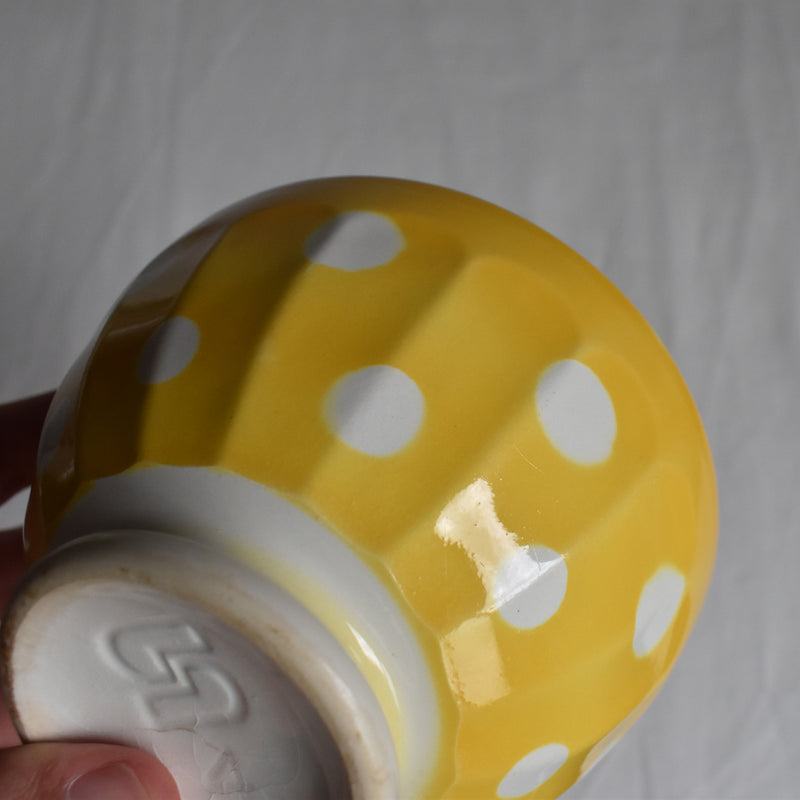 Vintage Cafe au Lait Bowl Digoin & Sarreguemines Yellow with White Polka Dots