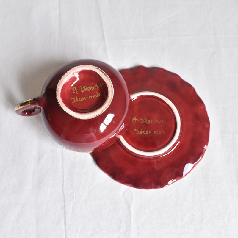 ア.ドラサンヴァル A.Dressinval コーヒーカップ＆ソーサー レッド C