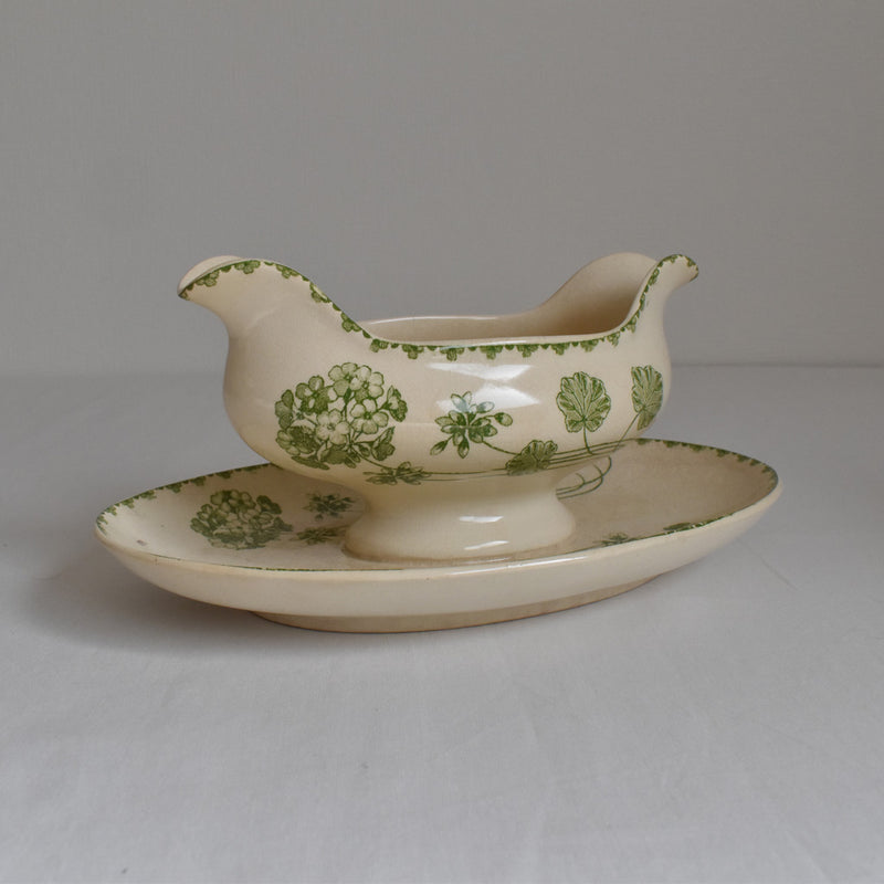 Antique Sauce Boat U&C Sarreguemines Geranium