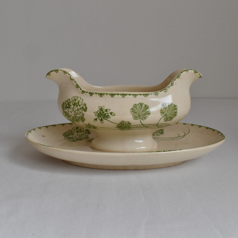 Antique Sauce Boat U&C Sarreguemines Geranium