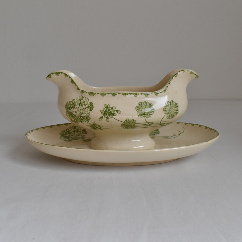 Antique Sauce Boat U&C Sarreguemines Geranium