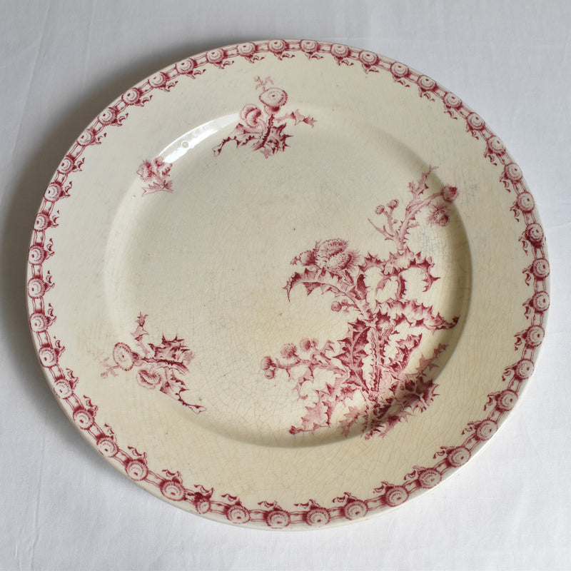Antique large plate Gien Chardons (Thistles)