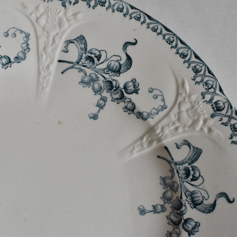 Antique Large Round Platter Longwy Muguet (Lily of the Valley) A