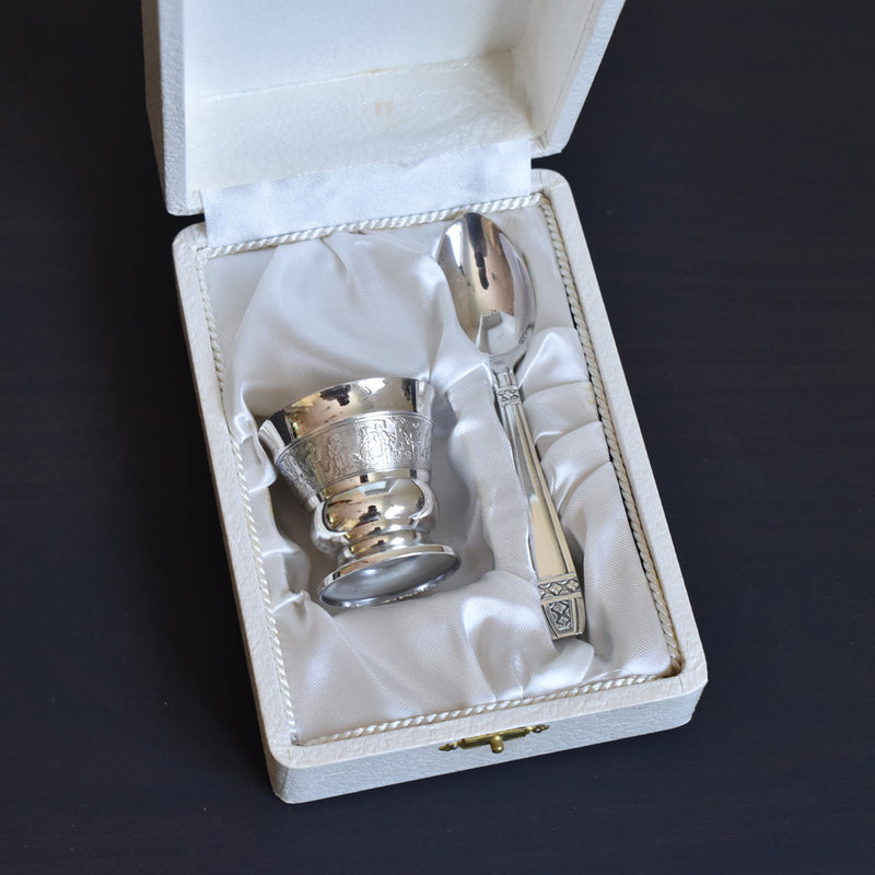 Vintage egg cup and spoon set