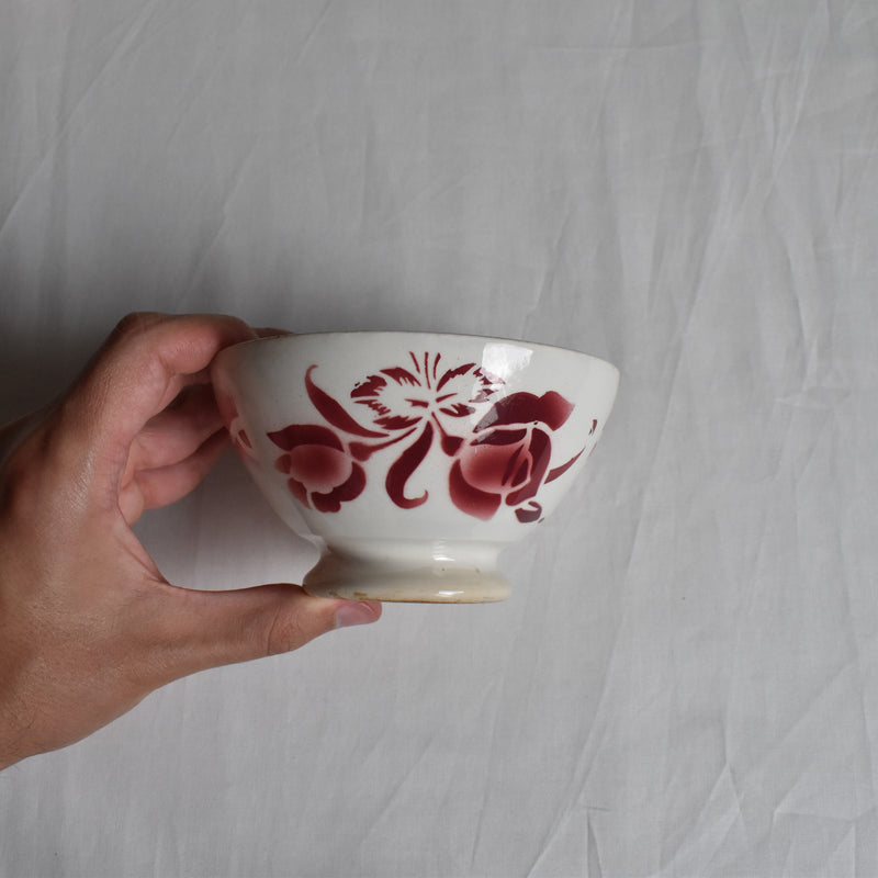 Vintage Cafe au Lait Bowl Digoin & Sarreguemines Fleur Rouge B