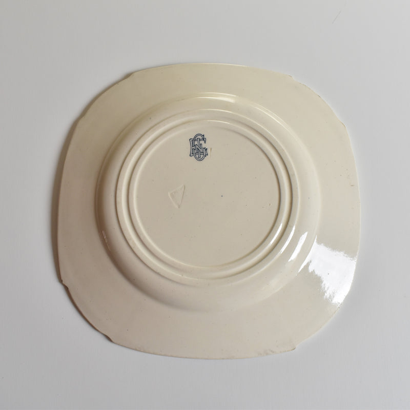 Antique Plate Gien Ibis Carré Bleu