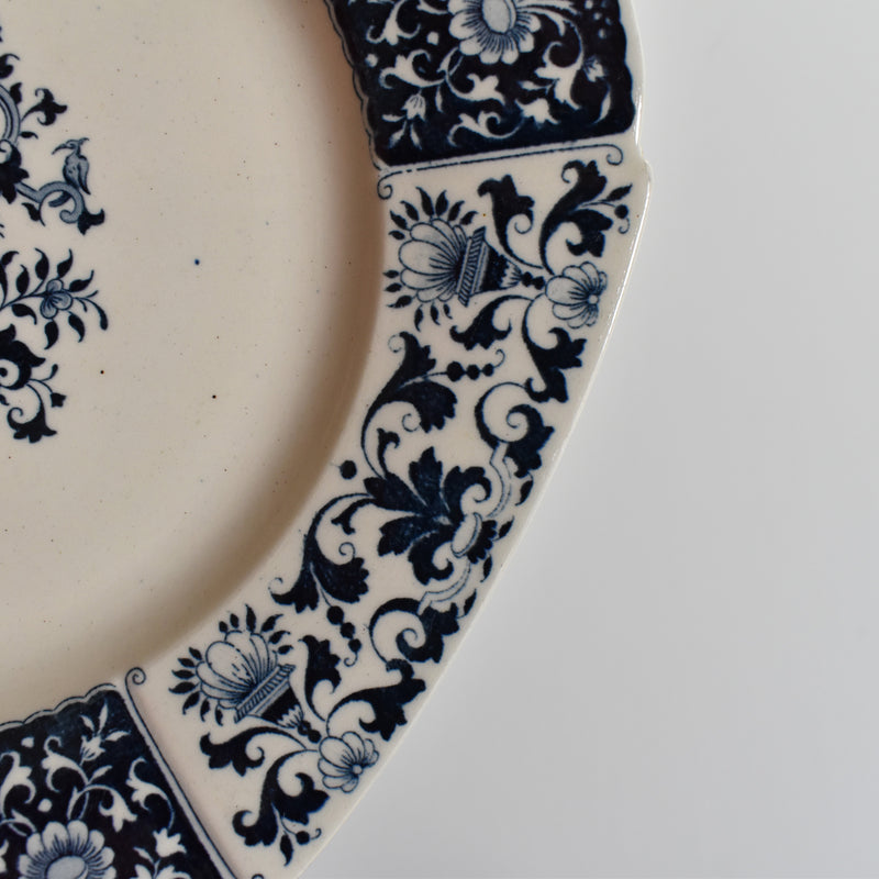 Antique Plate Gien Ibis Carré Bleu