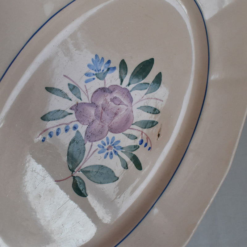 Vintage Oval Plate Digoin & Sarreguemines Pink