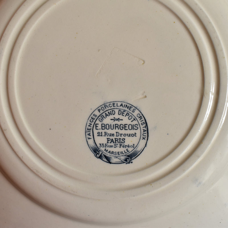 Antique plate E.Bourgeois (Gien) Ibis Carré Bleu B