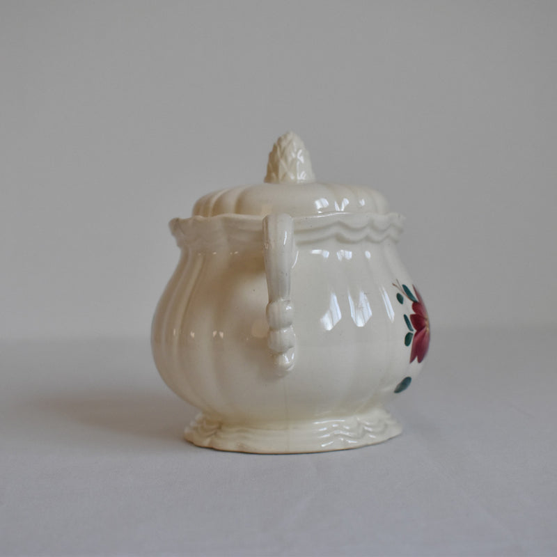 Vintage sugar pot, Digoin & Sarreguemines, "Fleur" floral rim