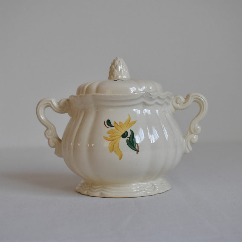 Vintage sugar pot, Digoin & Sarreguemines, "Fleur" floral rim