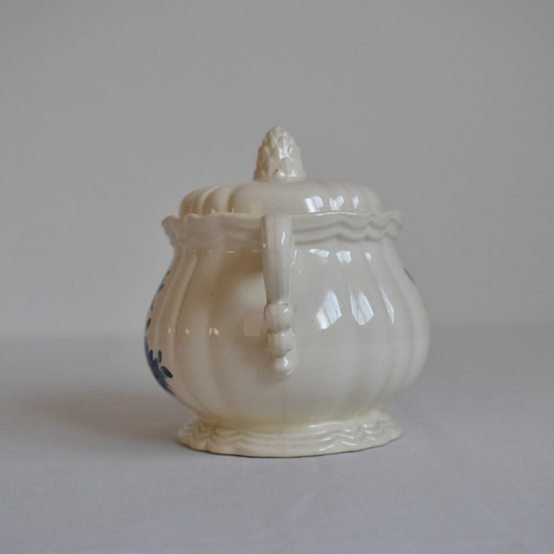 Vintage sugar pot, Digoin & Sarreguemines, "Fleur" floral rim