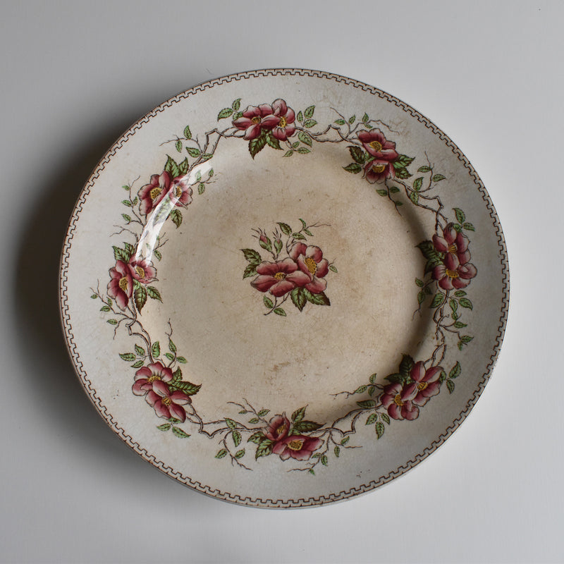 Antique Pedestal Plate U&C Sarreguemines Eglantier