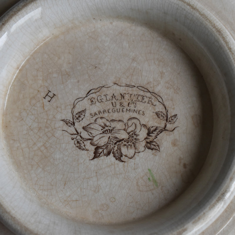 Antique Pedestal Plate U&C Sarreguemines Eglantier