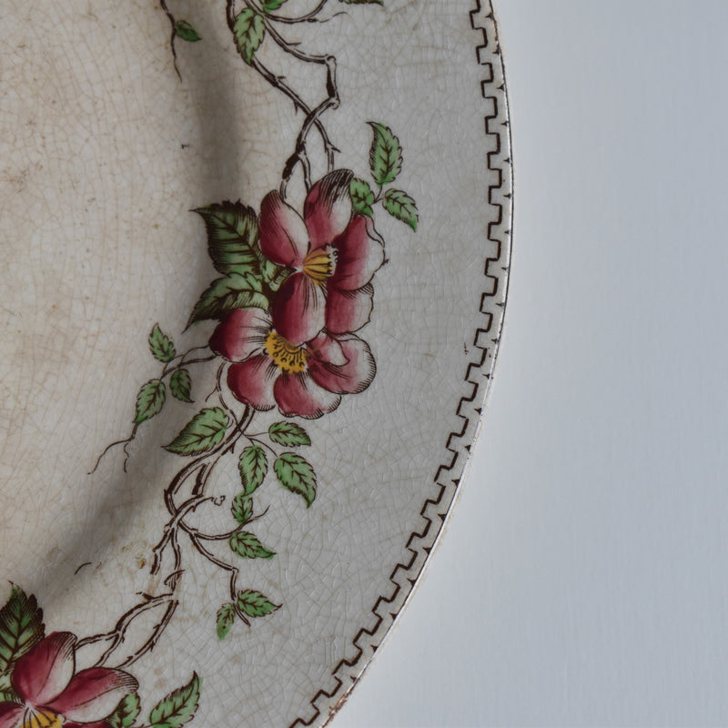 Antique Pedestal Plate U&C Sarreguemines Eglantier