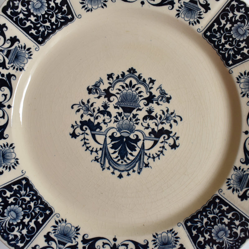 Antique Plate E. Bourgeois (Gien) Ibis Carré Bleu 25cm