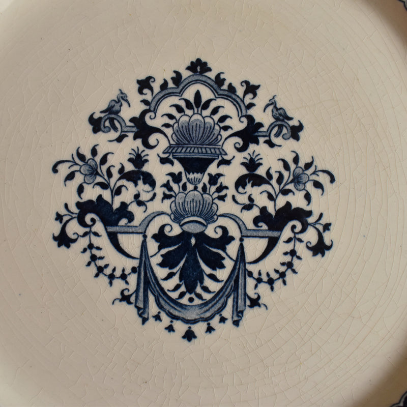 Antique Plate E. Bourgeois (Gien) Ibis Carré Bleu 25cm