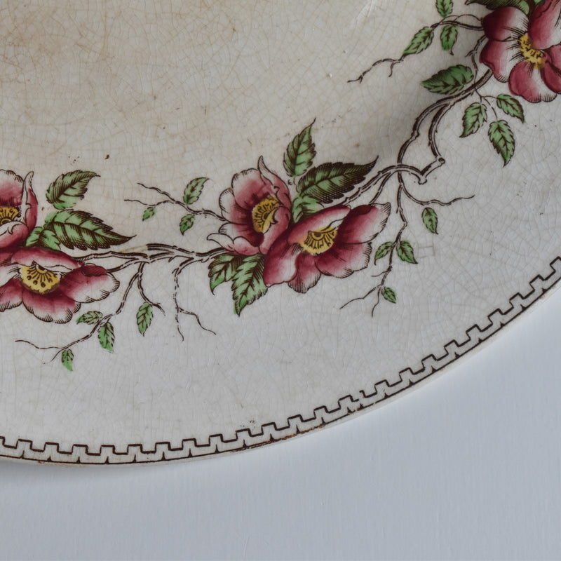 Antique Pedestal Plate U&C Sarreguemines Eglantier