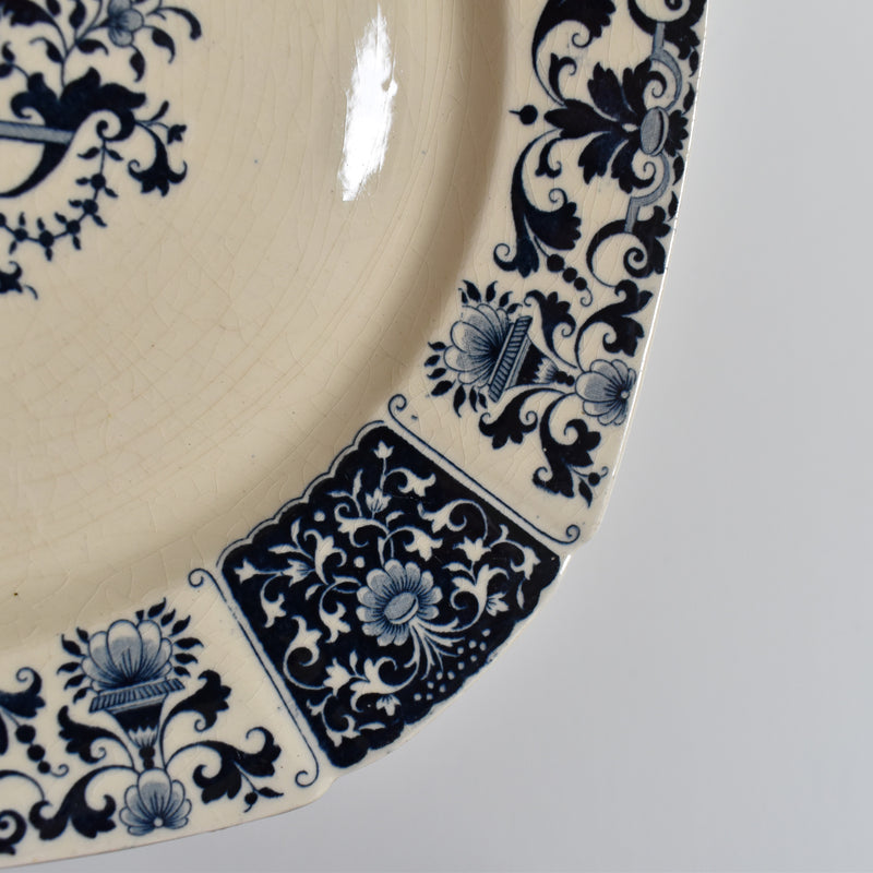 Antique Plate E. Bourgeois (Gien) Ibis Carré Bleu 25cm