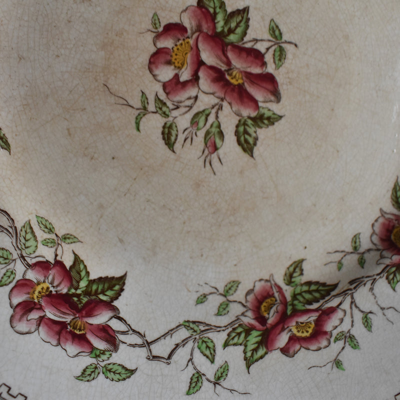 Antique Pedestal Plate U&C Sarreguemines Eglantier