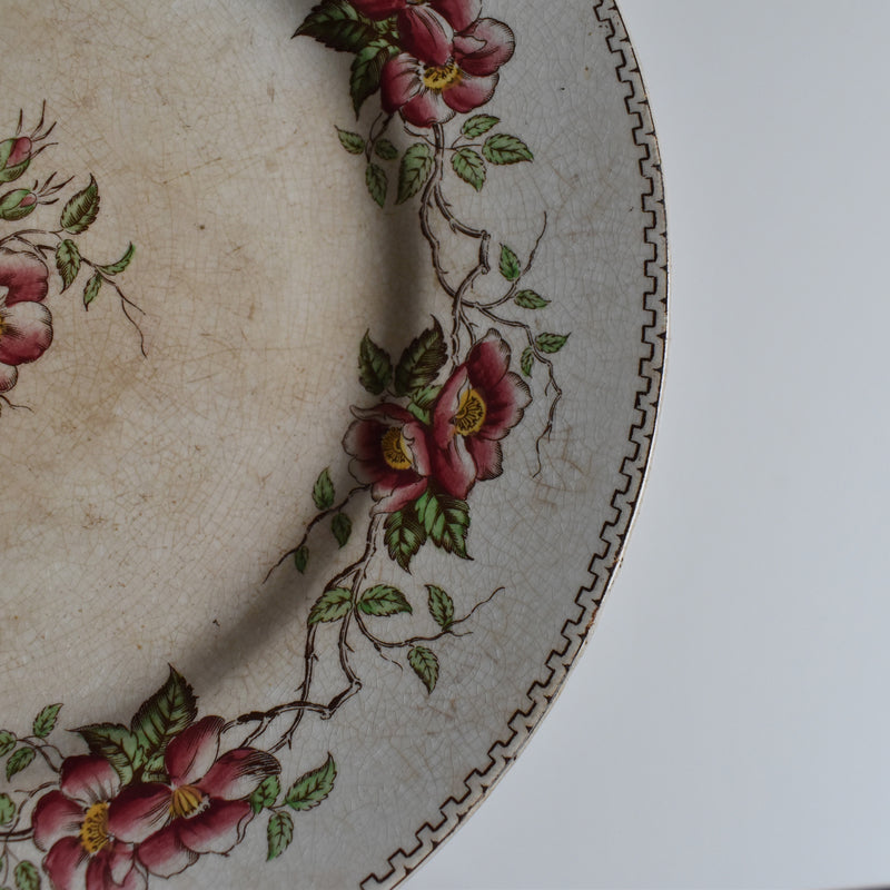 Antique Pedestal Plate U&C Sarreguemines Eglantier