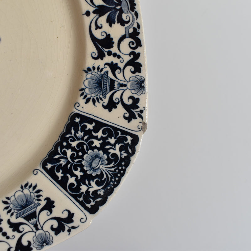 Antique Plate E. Bourgeois (Gien) Ibis Carré Bleu 25cm