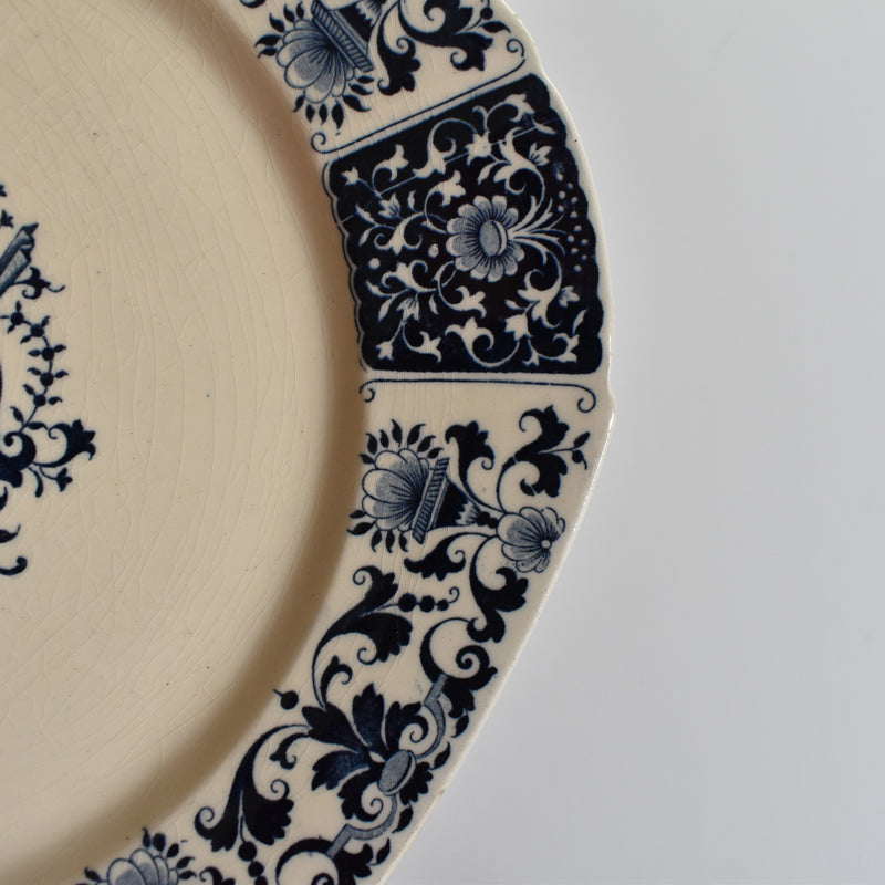 Antique Plate E. Bourgeois (Gien) Ibis Carré Bleu 25cm