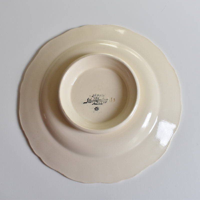 Antique Pedestal Plate Sarreguemines Floral Rim