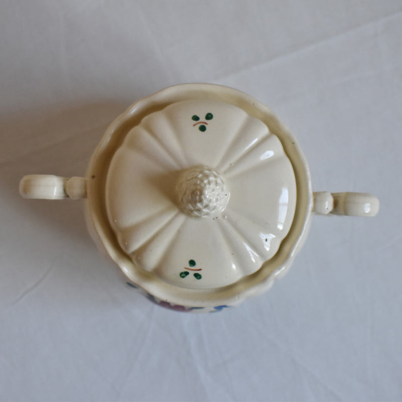 Vintage sugar pot, Digoin & Sarreguemines, "Fleur" floral rim