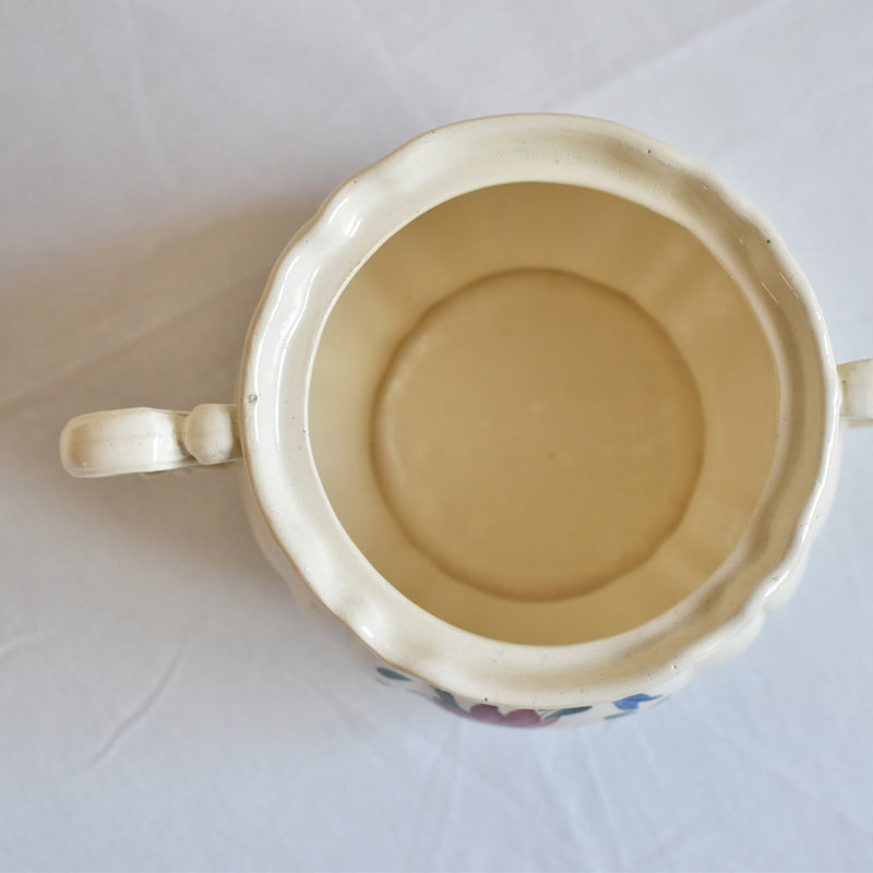 Vintage sugar pot, Digoin & Sarreguemines, "Fleur" floral rim