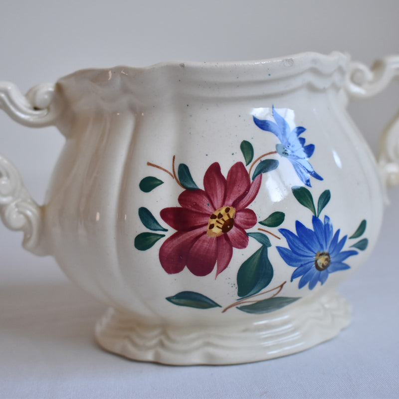 Vintage sugar pot, Digoin & Sarreguemines, "Fleur" floral rim