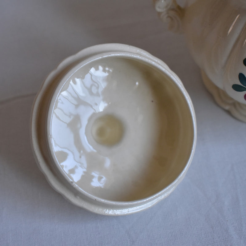 Vintage sugar pot, Digoin & Sarreguemines, "Fleur" floral rim