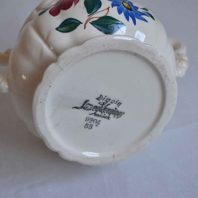 Vintage sugar pot, Digoin & Sarreguemines, "Fleur" floral rim