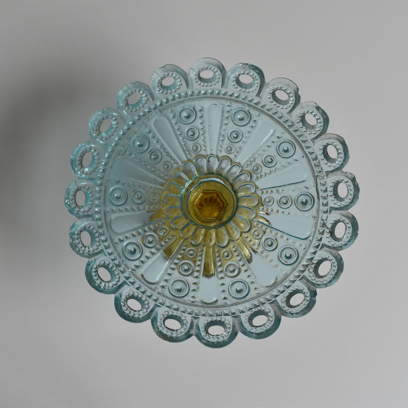 Antique Glass Dessert Coupe Portieux Blue & Amber