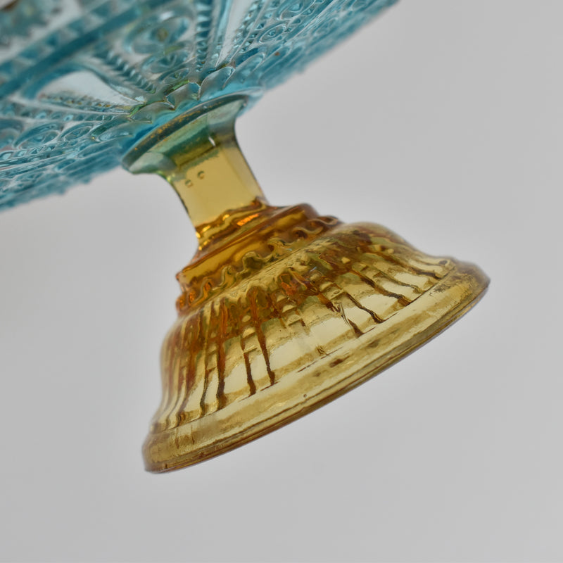 Antique Glass Dessert Coupe Portieux Blue & Amber